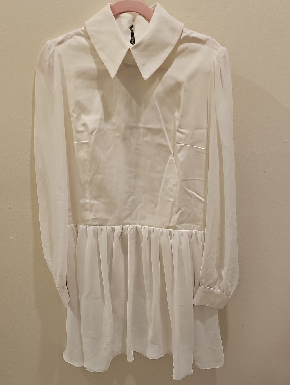 White Long Sleeve Collared Mini Dress